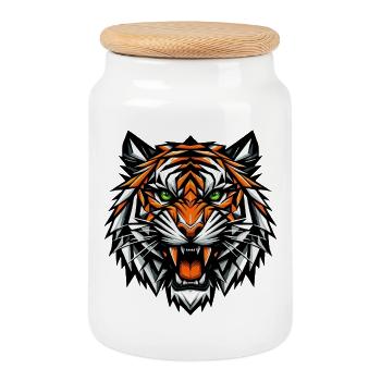 Brüllender Tigerkopf - Keksdose mit Holzdeckel - Weiß - Vorne