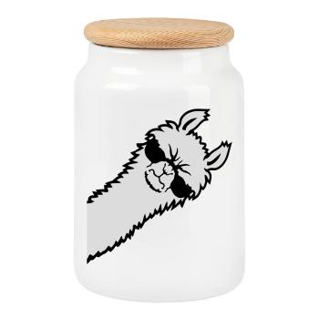 Lama Wütend Guckend Seite Sonnenbrille Cool Sauer - Keksdose mit Holzdeckel - Weiß - Vorne