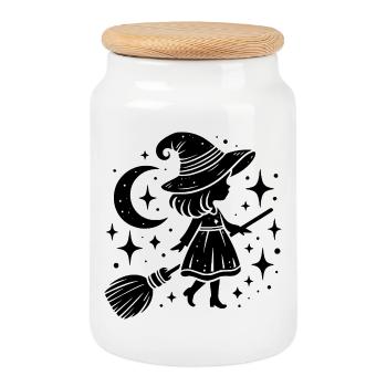 Motif Sorcière Halloween - Boîte à biscuits avec couvercle en bois - blanc - Devant