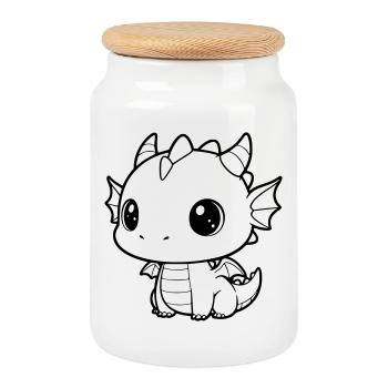 Mignon bébé dragon | Vecteur kawaii et câlin - Boîte à biscuits avec couvercle en bois - blanc - Devant