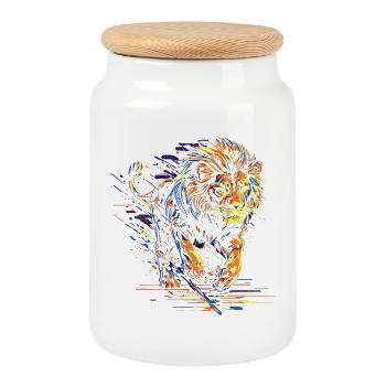 Lion courant Tête de Lion Coloré Prédateur Animal Sauvage - Boîte à biscuits avec couvercle en bois - blanc - Devant