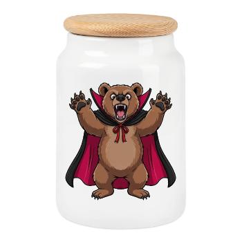 Cute Halloween Vampire Bear Cartoon Monster - Cookie Jar with Wooden Lid - white - Front