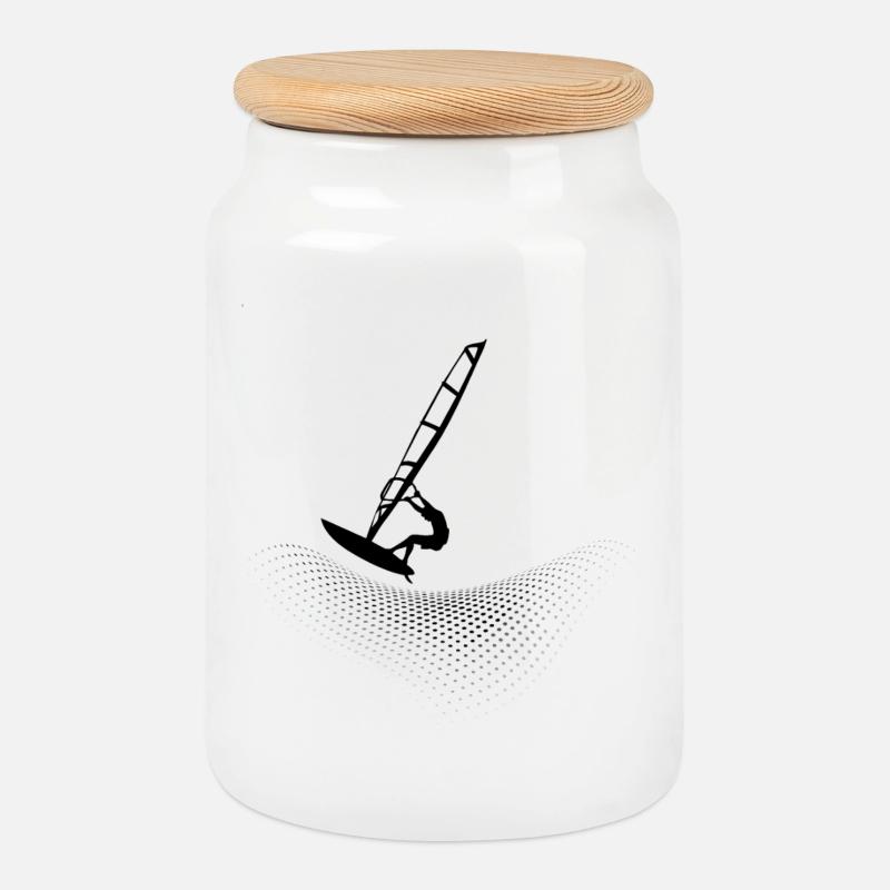 Windsurfers on points wave - Cookie Jar with Wooden Lid - white