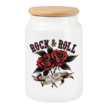 Roses Rock and Roll Positive Vibes - Keksdose mit Holzdeckel - Weiß - Vorne
