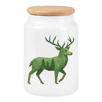 Geometric Deer - Cookie Jar with Wooden Lid - white - Front