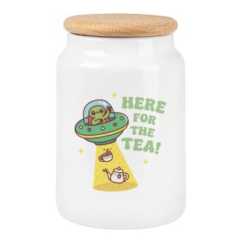 Drôle d’extraterrestre ici pour le thé - Boîte à biscuits avec couvercle en bois - blanc - Devant