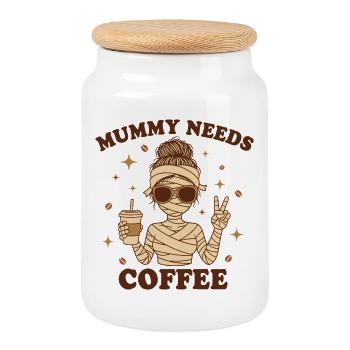 Mère Maternité Humour Maman Momie Café - Boîte à biscuits avec couvercle en bois - blanc - Devant