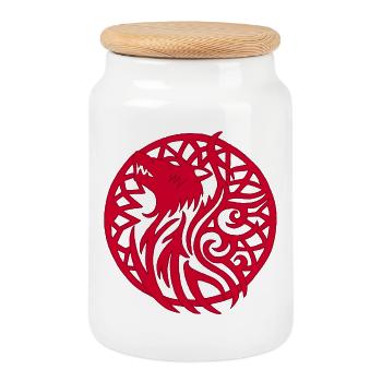 Roter Wikingerwolf und Talisman des Glücks - Keksdose mit Holzdeckel - Weiß - Vorne
