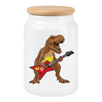 T-Rex rocks with Flying V - Cookie Jar with Wooden Lid - white - Front