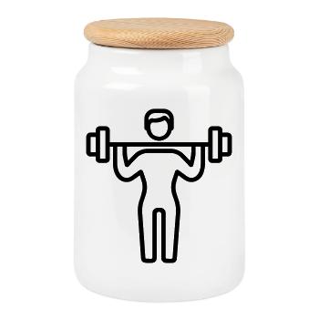 bodybuilding - Cookie Jar with Wooden Lid - white - Front