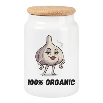 Knoblauch Diva Pose Organic Gemüse Garlic - Keksdose mit Holzdeckel - Weiß - Vorne