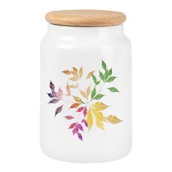 Delicately Shimmering Leaf Arrangement – Nature Art - Cookie Jar with Wooden Lid - white - Front