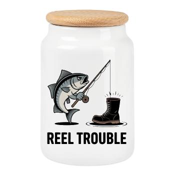 Reel Trouble – Fishy Fail Vibes - Boîte à biscuits avec couvercle en bois - blanc - Devant