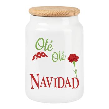 Ole Ole Joyeux Noël - Boîte à biscuits avec couvercle en bois - blanc - Devant