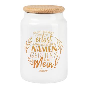 Called By Your Name - Bible Verse Lettering - Cookie Jar with Wooden Lid - white - Front