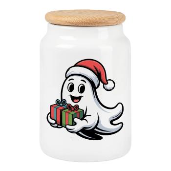 Christmas spirit with gifts - Cookie Jar with Wooden Lid - white - Front