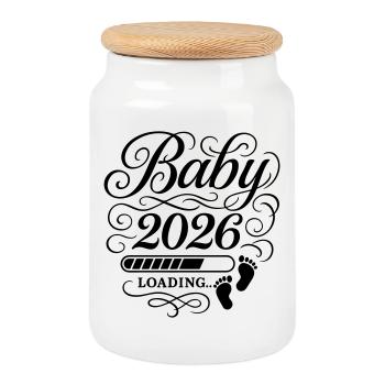 Baby 2026 Loading - Keksdose mit Holzdeckel - Weiß - Vorne