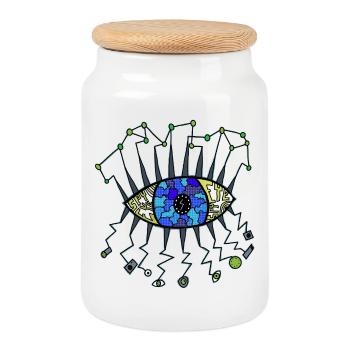 Œil espion - Boîte à biscuits avec couvercle en bois - blanc - Devant
