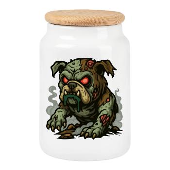 Bouledogue mort-vivant - Boîte à biscuits avec couvercle en bois - blanc - Devant