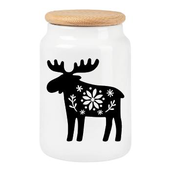 Skandinavischer Elch – Nordic Folk Art Design - Keksdose mit Holzdeckel - Weiß - Vorne