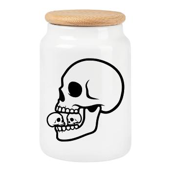Macabre Skull | Horror Design - Cookie Jar with Wooden Lid - white - Front