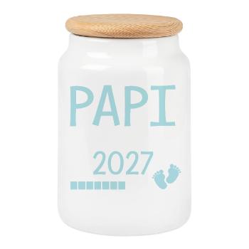 Papi en 2027 Cadeau Futur Grand-père - Boîte à biscuits avec couvercle en bois - blanc - Devant