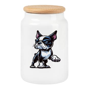 Talk to the Paw Boston Boston terrier Bostie Bosti - Cookie Jar with Wooden Lid - white - Front