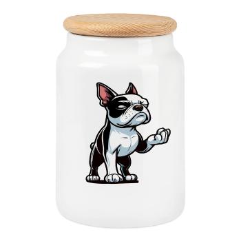 Talk to the Paw Boston Boston terrier Bostie Bosti - Cookie Jar with Wooden Lid - white - Front