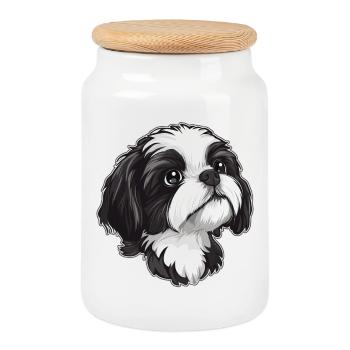 Shih Tzu - Boîte à biscuits avec couvercle en bois - blanc - Devant
