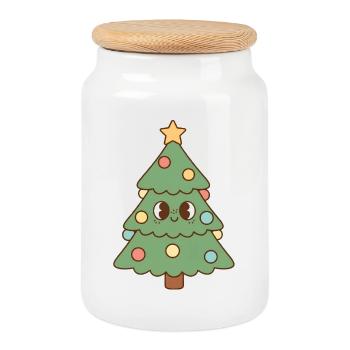 Arbre de Noël - Boîte à biscuits avec couvercle en bois - blanc - Devant