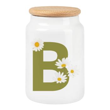 Lettre b vert marguerites - Boîte à biscuits avec couvercle en bois - blanc - Devant