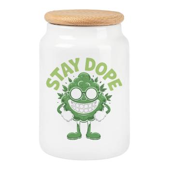 Stay D*pe - Funny Cannabis Memes - Keksdose mit Holzdeckel - Weiß - Vorne