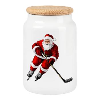 Weihnachten Eishockeyspieler - Keksdose mit Holzdeckel - Weiß - Vorne
