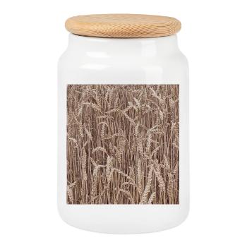 Wheat Field Golden Brown - Cookie Jar with Wooden Lid - white - Front