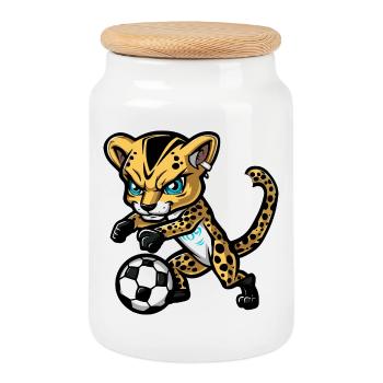 Cheetah Football Comic - Cookie Jar with Wooden Lid - white - Front