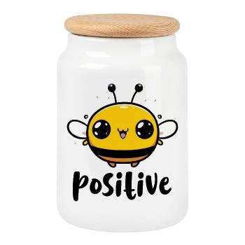 Kawaii Bee Positive - Boîte à biscuits avec couvercle en bois - blanc - Devant