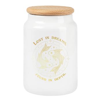 Signe du zodiaque des Poissons – Don astrologique rêveur - Boîte à biscuits avec couvercle en bois - blanc - Devant