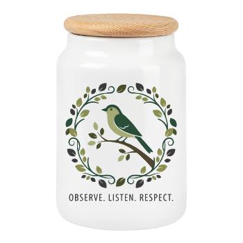 Observer. Wiles. Respect. - Boîte à biscuits avec couvercle en bois - blanc - Devant