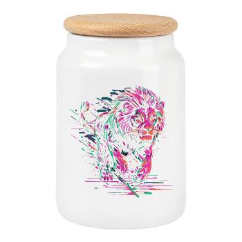 Lion courant Tête de Lion Coloré Prédateur Animal Sauvage - Boîte à biscuits avec couvercle en bois - blanc - Devant