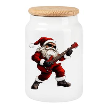 Electric guitarists Christmas - Cookie Jar with Wooden Lid - white - Front