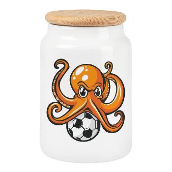 Octopus on the ball - Cookie Jar with Wooden Lid - white - Front