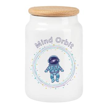 Astronaute en orbite de pensée - Boîte à biscuits avec couvercle en bois - blanc - Devant