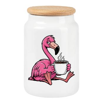 Süßer Cartoon Flamingo Kaffee Morgenmuffel Büro An - Boîte à biscuits avec couvercle en bois - blanc - Devant