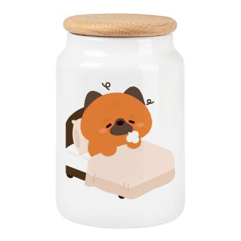 Tired German Shepherd Puppy - Cookie Jar with Wooden Lid - white - Front