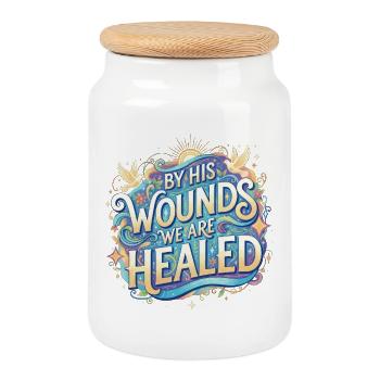 By His Wounds We Are Healed - Cookie Jar with Wooden Lid - white - Front