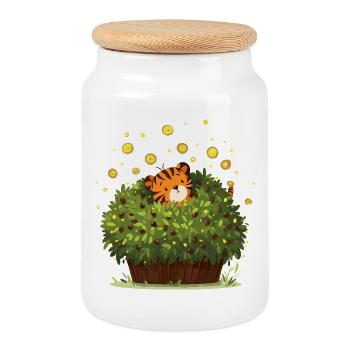 Tiger hidden in the bush magic - Cookie Jar with Wooden Lid - white - Front