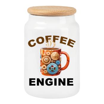 Moteur de Café - Café Drôle - Boîte à biscuits avec couvercle en bois - blanc - Devant