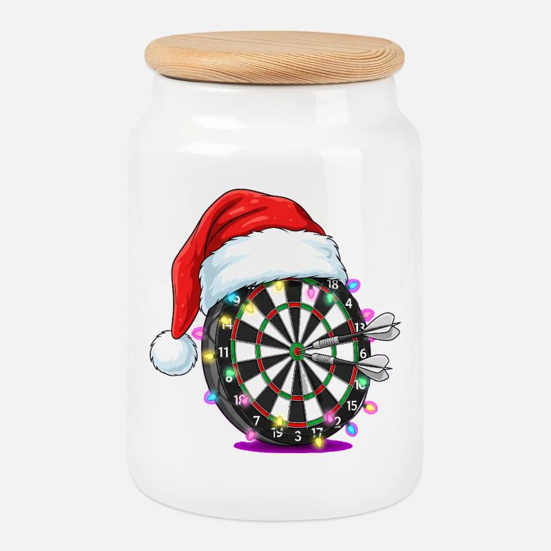 Darts Dartscheibe mit Weihnachtsmütze Comic - Keksdose mit Holzdeckel - Weiß