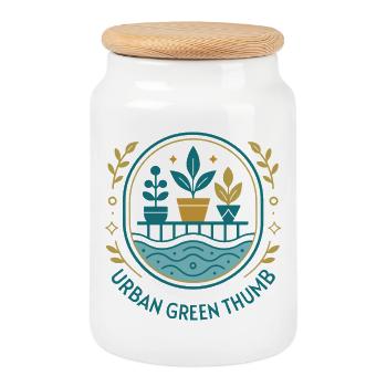 green thumb - Cookie Jar with Wooden Lid - white - Front