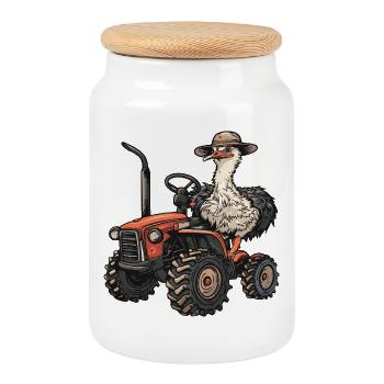 Éleveur de tracteurs d’autruche - Boîte à biscuits avec couvercle en bois - blanc - Devant